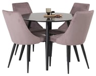 Venture Design Plaza & Leone matgrupp Svart/rosa 4 st stolar & bord 100 cm