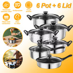 Set of 12 Non Stick Cookware Cooking Saucepans Pots Pan Set With Glass Lids