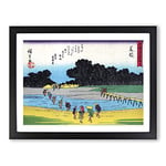 Crossing The River By Utagawa Hiroshige Asian Japanese Framed Wall Art Print, Ready to Hang Picture for Living Room Bedroom Home Office Décor, Black A2 (64 x 46 cm)