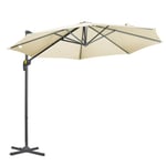 Parasol déporté octogonal inclinable manivelle avec pied en acier Ø 2,94 x 2,48H m beige clair