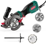 Scie Circulaire,750W 3500RPM Petite Scie Circulaire,3 Lames(115 et 125mm) Profondeur de Coupe 48mm(90°),32mm(45°),Idéal pour Couper du Bois,Carrelage,Métal Mou.[W125]