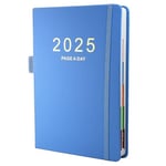 2025 Diary A5 Day Per Page, From Jan to Dec, Productivity A5 Daily Planner, Full Year Daily Planner with Colorful Monthly Tabs, Fine Inner Pocket, 5.9" × 8.5" （Blue）