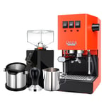 Gaggia Classic E24 Lobster Red Espressomaskin Inkl. Eureka Mignon Perfetto & Baristautrustning