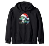 Cute Baby Alligator in Santa Hat with Christmas Lights Zip Hoodie