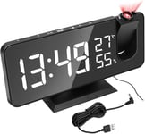 Reveil Projection Pour Chambre A Coucher,Reveil Numerique Avec Grand Ecran Led,Radio-Reveil Port De Charge Usb,De La Temperature Et De L'Humidite