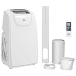 HOMCOM 12,000 BTU Portable Air Conditioner, 4-in-1 Dehumidifier Cooling Fan with Quiet Mode, Remote, LED Display, 24H Timer, Wheels, 28m², Window Venting Kit, Child Lock, White