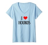 Womens I Love Hounds I Heart Hounds Dog Lover Pet Puppy Hunting Dog V-Neck T-Shirt