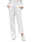 PASUDA Pantalon Jogging Femme Pantalon Polaire Hiver Automne Chaud de Sport Sportswear Coton Taille Haute avec Cordon de Serrage Décontracté Sweatpants Yoga avec 2 Poches (Blanc, S)