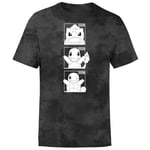 Pokemon Generation 1 Monochrome Starters Men's T-Shirt - Black Tie Dye - M