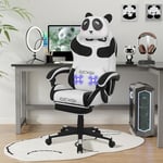 YU YUSING Cute Chaise de Jeu, Chaise Gaming Fonction Massage, Chaise d'Ordinateur Ergonomique Hauteur Réglable avec Repose-Pieds, Fauteuil Gamer Bureau avec Coussin Lombaire et Appui-Tête,Design Panda