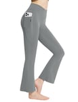 BALEAF Legging évasé pour femme avec poches zippées 73,7 cm/78,7 cm - Taille haute en V croisé - Pantalon de yoga gainant, 29-gris foncé, L