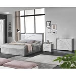 Altobuy - lineal - Chambre 160x200cm Blanche et Gris Béton Lit avec Leds + 2 Chevets + Commode