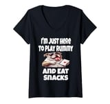 Womens Funny I'm Just Here To Play Rummy And Eat Snacks Card Game V-Neck T-Shirt