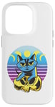 Coque pour iPhone 14 Pro Chat bleu crâne jaune croissant de lune pleine lune céleste