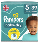 Pampers Baby-Dry Size 5, 39 Nappies, 11kg-16kg, Essential Pack