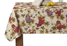 Violet Linen European Vinyard Grapes Printed Design Nappe, Polyester, Beige, 60" X 120"