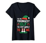 Womens I'm Youngest Elf The Rules Dont Apply To Me Family Christmas V-Neck T-Shirt