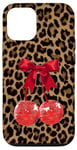 Coque pour iPhone 12/12 Pro Red Cherry Boule disco Y2K Coquette sur Léopard Guépard