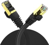 Cat 7 RJ45 Cable Reseau Plat | Câble Ethernet LAN à 10 Go/s de Vitesse (1m, Noir)