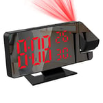 ORIA Projection Clock, Digital Alarm Clock with 7.8 Inches Mirror Display, Charging Port, Snooze, 4-Level Brightness, Temperature, Time, Date, Ceiling Clock with 180° Projector for Bedroom, Red Digit