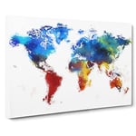 Abstract Map Of The World Modern Art Canvas Wall Art Print Ready to Hang, Framed Picture for Living Room Bedroom Home Office Décor, 20x14 Inch (50x35 cm)