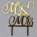 Gold Mr & Mrs Love Heart Acrylic Wedding Day Cake Topper Silhouette Decoration