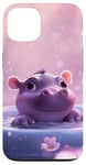 Coque pour iPhone 13 Joli bébé hippopotame fond rose