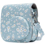 Frankmate Housse pour Fujifilm Instax Mini 11/9/8/8 + Appareil Photo Instantané - Sac de Caméra en Cuir Voyage Caméra Cover Case Sac avec bandoulière Amovible (Flowers Dark Blue)