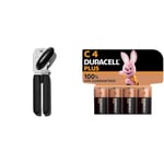 OXO Good Grips Soft Handled Tin Opener & Duracell Plus C Batteries (4 Pack) - Alkaline 1.5V - 100% Life Guaranteed - Reliability for Everyday Devices - 0% Plastic Packaging - 10 Year Storage - MN1400