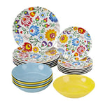 Baroni Home Servi Assiettes 18 Pièces Pour 6 Personnes en Porcelaine et Grès, Service d’Assiettes de Table Coloré, 18 Plats Colorés de Table, Fantaisie Fleurs Colorés