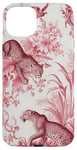 iPhone 15 Plus French Pink Toile Chinoiserie with Flowers, Leopards Case