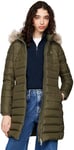 Tommy Jeans Doudoune Femme Essential Hooded Down Coat avec Fausse Fourrure, Vert (Fatigue Green), XXS