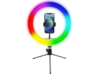 Ring studio lamp Powerton 10 , RGB LED, low, adjustable color and intensity of light, phone holder and tripod