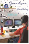 ICG Special Grandson Birthday Card - Computer Gamer with Headphones and Snacks 