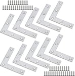 Lot de 10 Équerre à Angle Plat 80 x 80 x 1,5mm en Acier Inoxydable Plus Épaise Équerres Plates en Forme de L pour Fixation des Meubles à Bois tels que Table et Fenêtre et Étagère avec Vis