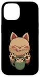 Coque pour iPhone 14 Kawaii Kitty Latte Little Mouse Tasse à café Motif chat