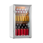 Beersafe XXL Crystal White Réfrigérateur 80 litres 3 étagères Porte en verre panoramique avec double isolation Acier inoxydable