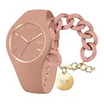 ICE-WATCH - Ice Glam Brushed Clay - Montre Rose pour Femme avec Bracelet en Silicone - 019530 (Medium)+ Chain Bracelet - Clay - Bracelet Mailles XL de Couleur Rose (020350)