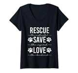 Womens Rescue Save Love, Animal Rescue Dog Cat Lovers V-Neck T-Shirt