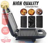 Sandwich Toaster Maker 3 Removeable Plate Toastie Machine Panini Grill Deep Fill