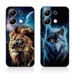 Tveinan 2 Pack Coque pour Xiaomi Redmi Note 13 4G(Pas pour 5G) Etui, Noir Housse Étui de Protection en Silicone TPU Souple, Cover Antichoc Ultra Douce Case avec Motif - Lion & Loup