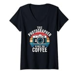 Womens This Photographer Runs On Coffee Retro Camera Photographer V-Neck T-Shirt