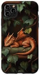 Coque pour iPhone 11 Pro Max Petit dragon endormi sur une bibliothèque avec des vignes