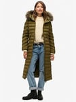 Superdry Fuji Faux Fur Hooded Longline Coat - Green, Green, Size 12, Women