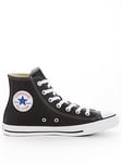 Converse Leather Hi Top Trainers - Black, Black/White, Size 10, Women