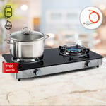 Gas Hob 70 cm 2 Burner Hot Plate Gas Burner Camping Stove Double Ceramic Cooker