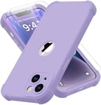 ORETECH Silicone Case for iPhone 14 Plus Case, with [2 x Tempered Glass Screen Protector] [Camera Protection] [Military Grade Protective] 360 Shockproof Thin Slim Fit Rubber Bumper Cover -Lilac Purple