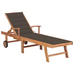 Transat Chaise Longue Bain De Soleil Lit De Jardin 200 Cm Terrasse Meuble D'extérieur Avec Coussin Taupe Bois De Teck Solide Helloshop26 02_0012536