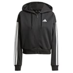 adidas Women's ESSENTIALS 3-STRIPES FRENCH TERRY FULL ZIP HOODIE, Black/White, XXS