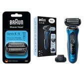 Braun Series 6 60-B1200S Wet & Dry Foil Shaver (Black & Blue) And Series 5 & 6 New Gen 53B Electric Shaver Head Replacement (Black) Bundle, Blue,Black